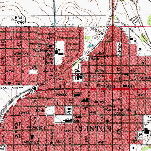 Topographic Map of Clinton Middle School, OK