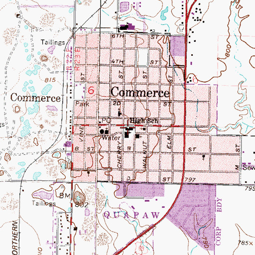 Topographic Map of Commerce Middle School, OK