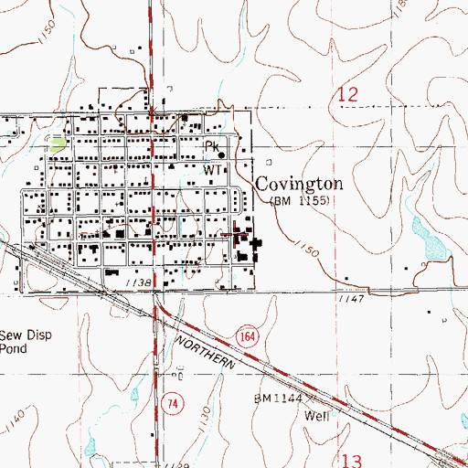 Topographic Map of Covington - Douglas High School, OK