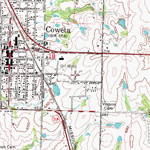 Topographic Map of Coweta Intermediate Elementary School, OK