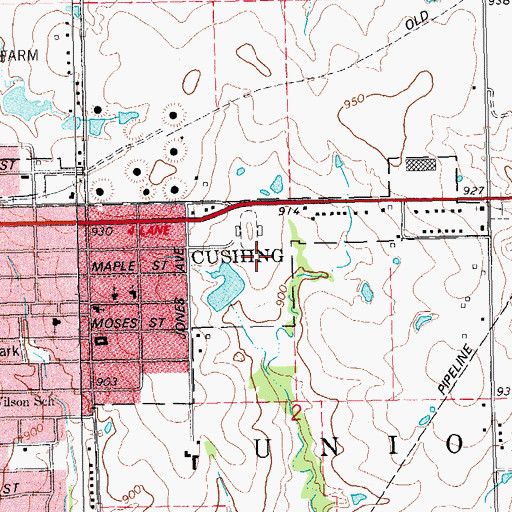 Topographic Map of Cushing High School, OK