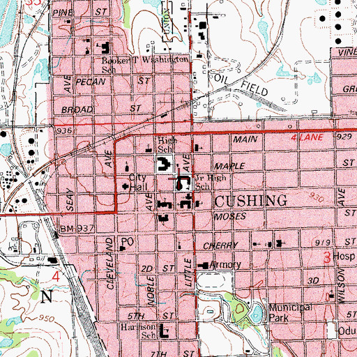 Topographic Map of Cushing Middle School, OK