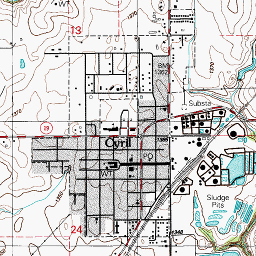 Topographic Map of Cyril High School, OK