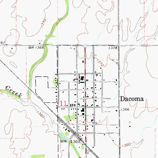 Topographic Map of Dacoma Elementary School, OK