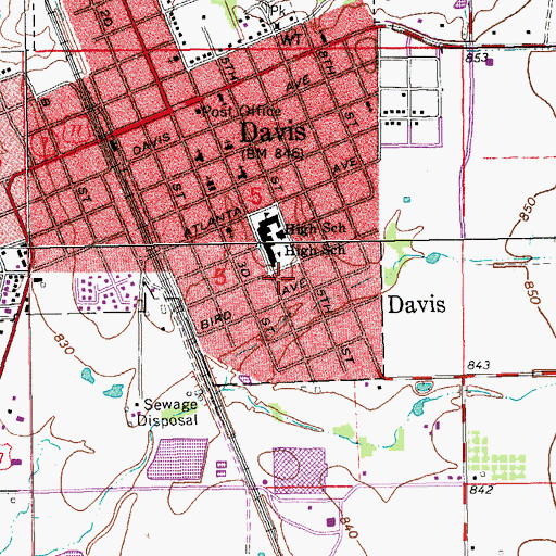 Topographic Map of Davis Middle School, OK