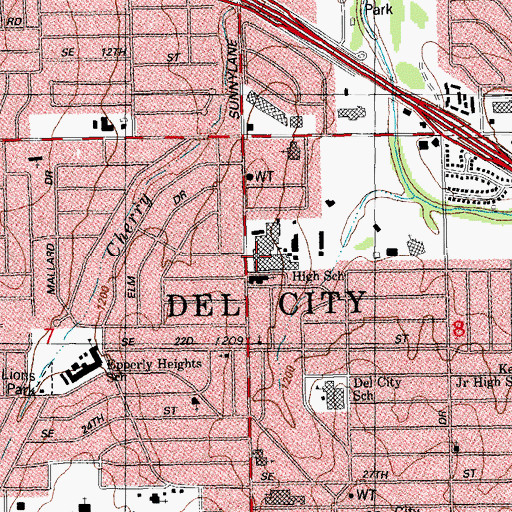 Topographic Map of Del City High School, OK