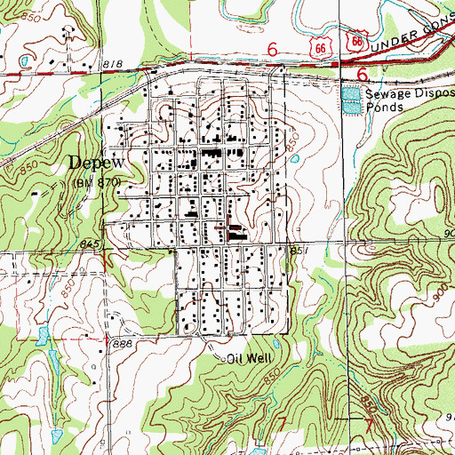 Topographic Map of Depew High School, OK