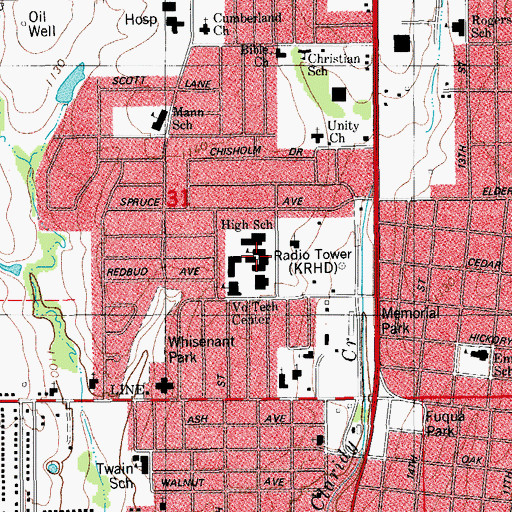 Topographic Map of Duncan High School, OK