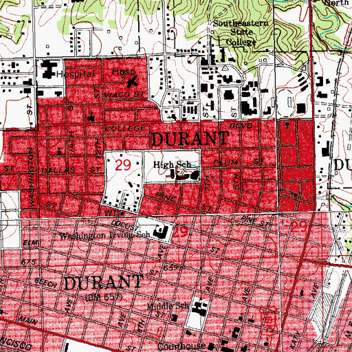 Topographic Map of Durant Middle School, OK