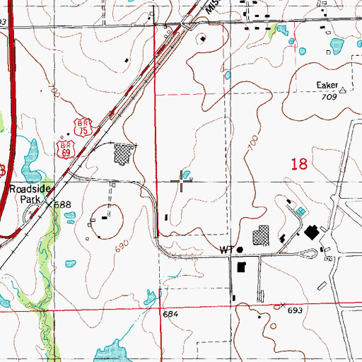 Topographic Map of Kiamichi Technology Center Durant, OK