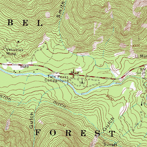 Topographic Map of Twin Peaks Campground, CO