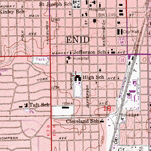 Topographic Map of Enid High School, OK