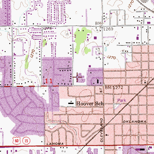 Topographic Map of Waller Middle School, OK