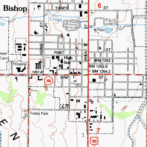 Topographic Map of Bishop Fire Department Station 1 Headquarters, CA