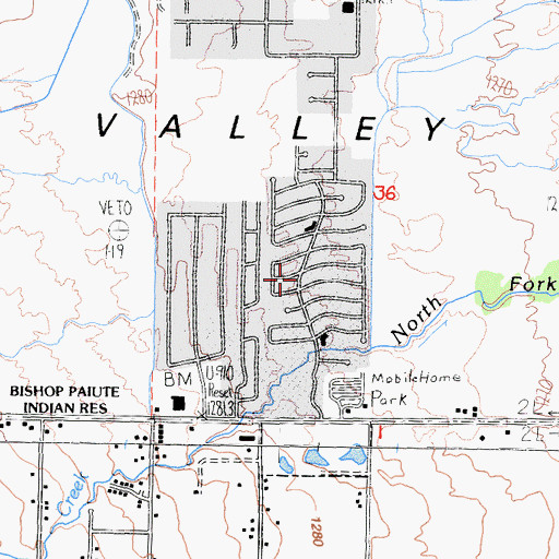 Topographic Map of Meadow Farms Trailer Park, CA