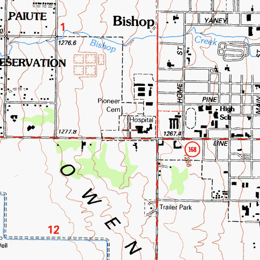 Topographic Map of Northern Inyo Hospital, CA