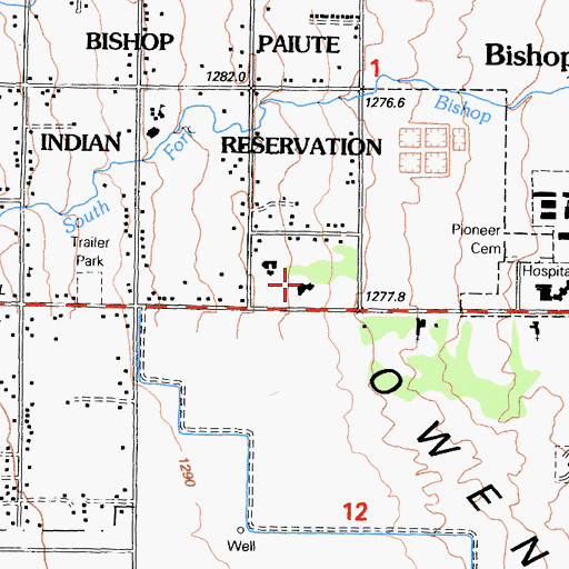 Topographic Map of Paiute-Shoshone Indian Cultural Center, CA