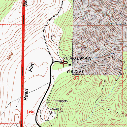 Topographic Map of Schulman Grove Visitor Center, CA