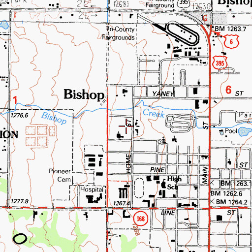 Topographic Map of Bishop SDA Elementary School, CA
