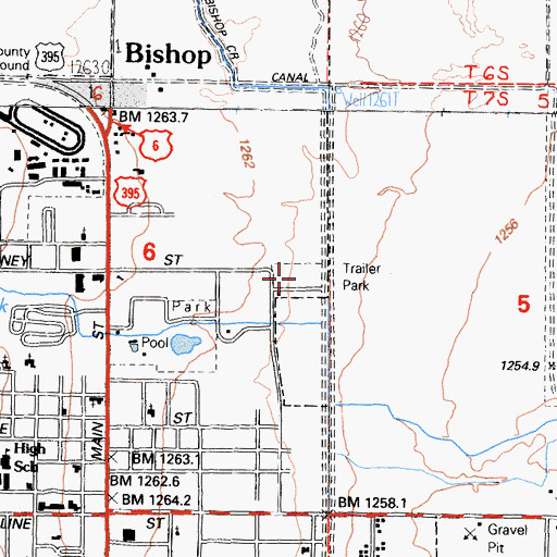 Topographic Map of Shady Rest Trailer and Recreational Vehicle Park, CA