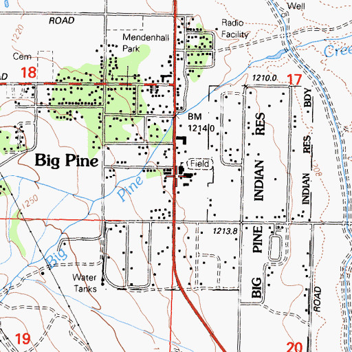 Topographic Map of Big Pine High School, CA