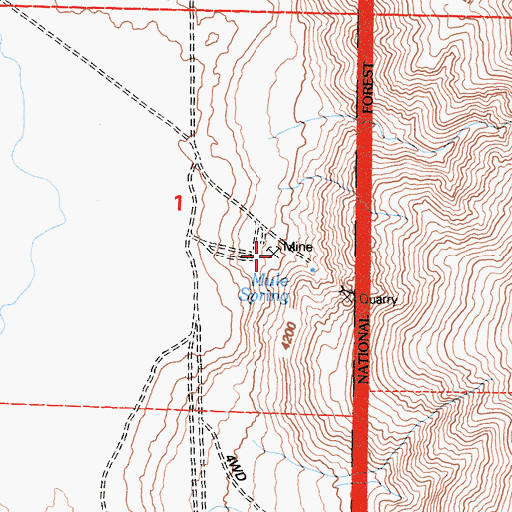 Topographic Map of Mule Springs Number 1 Mine, CA