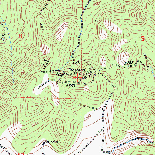 Topographic Map of Blue Crystal Numbers 1-6 Prospects, CA