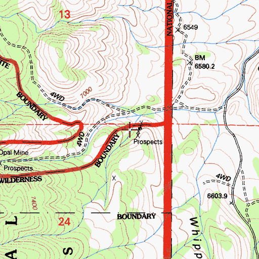 Topographic Map of Silver Spur Prospect, CA