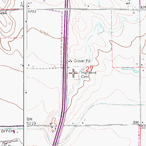 Topographic Map of Highland Cemetery, CO