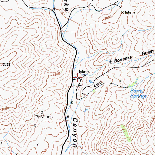 Topographic Map of Barrel Springs Group Placer Mine, CA