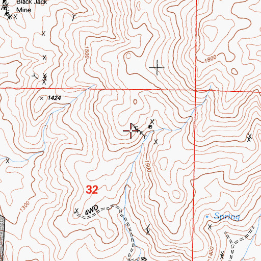 Topographic Map of Manlan Numbers 1-9 Prospects, CA