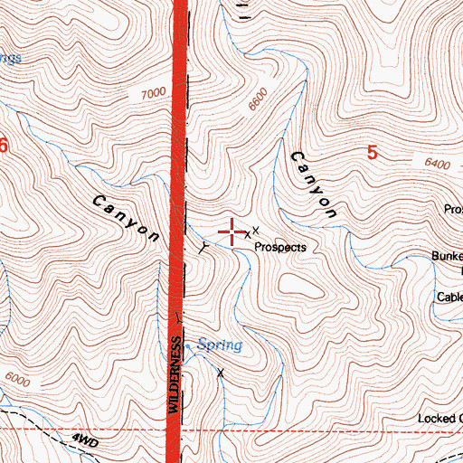 Topographic Map of Lucky Josephine Number 10 Prospect, CA