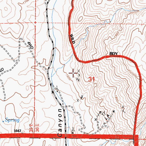 Topographic Map of Nevada Queen Prospect, CA