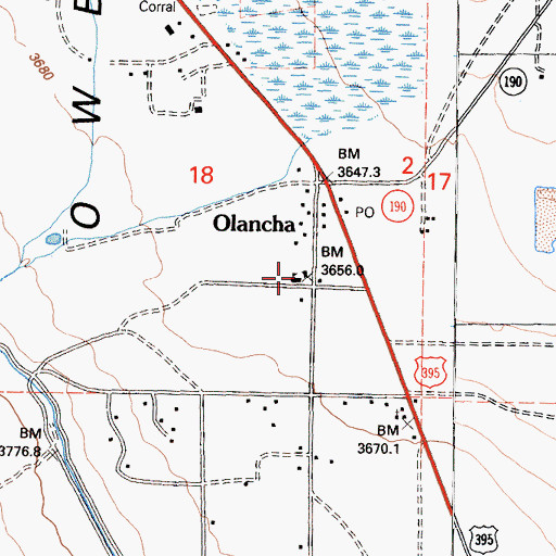 Topographic Map of Olancha Elementary School, CA