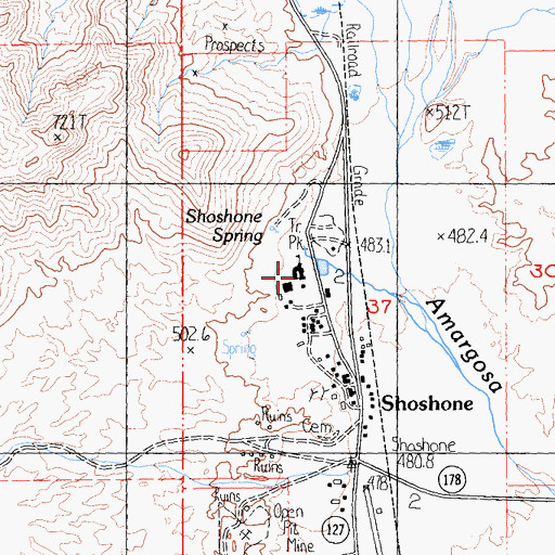 Topographic Map of Shoshone Continuation High School, CA