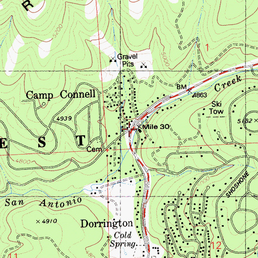 Topographic Map of Camp Connell Post Office, CA