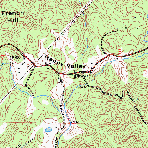 Topographic Map of Happy Valley, CA