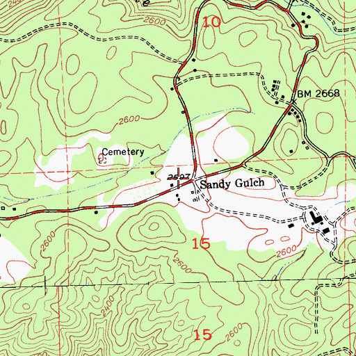 Topographic Map of Sandy Gulch State Historic Landmark, CA