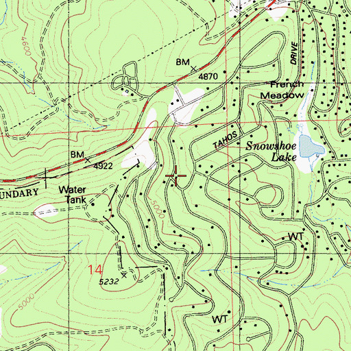 Topographic Map of Snowshoe Springs, CA