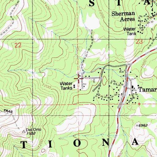 Topographic Map of Tamarack Springs, CA