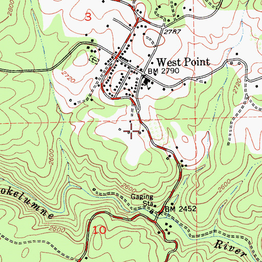 Topographic Map of West Point Community Hall, CA
