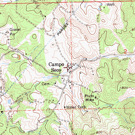 Topographic Map of Campo Seco Post Office, CA