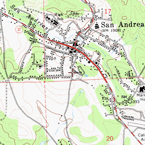 Topographic Map of San Andreas Catholic Cemetery, CA