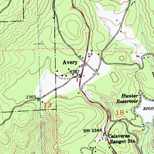 Topographic Map of Avery Post Office, CA