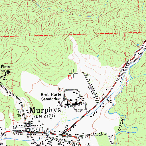 Topographic Map of Bret Harte Center, CA