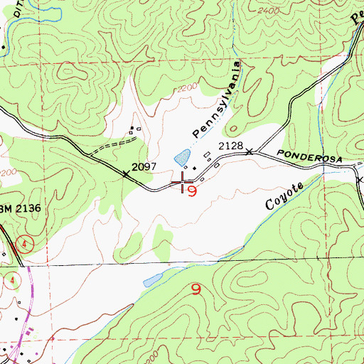 Topographic Map of Brownsville State Historic Landmark, CA