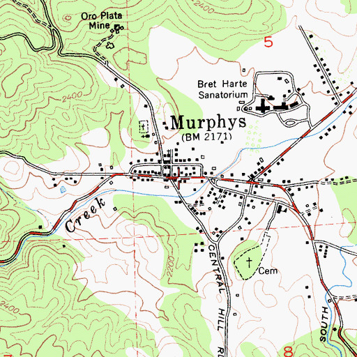 Topographic Map of Murphys State Historic Landmark, CA