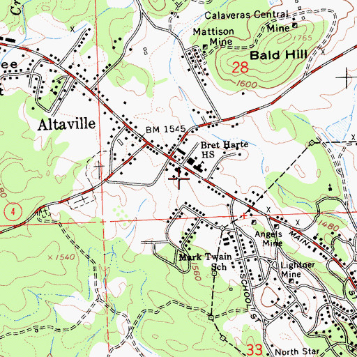 Topographic Map of Altaville Post Office, CA