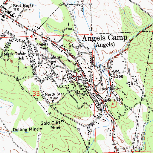 Topographic Map of Angels Camp Branch Calaveras County Library, CA