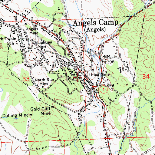 Topographic Map of Angels Camp Post Office, CA